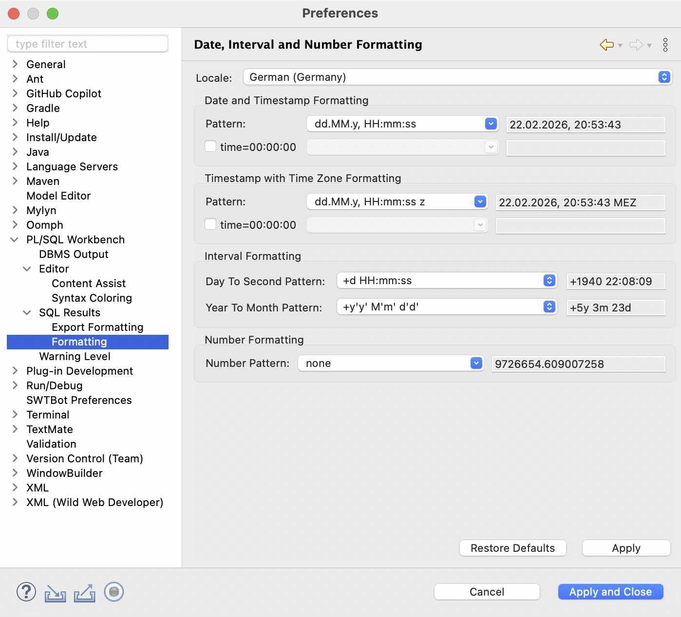 Preferences: Formatting