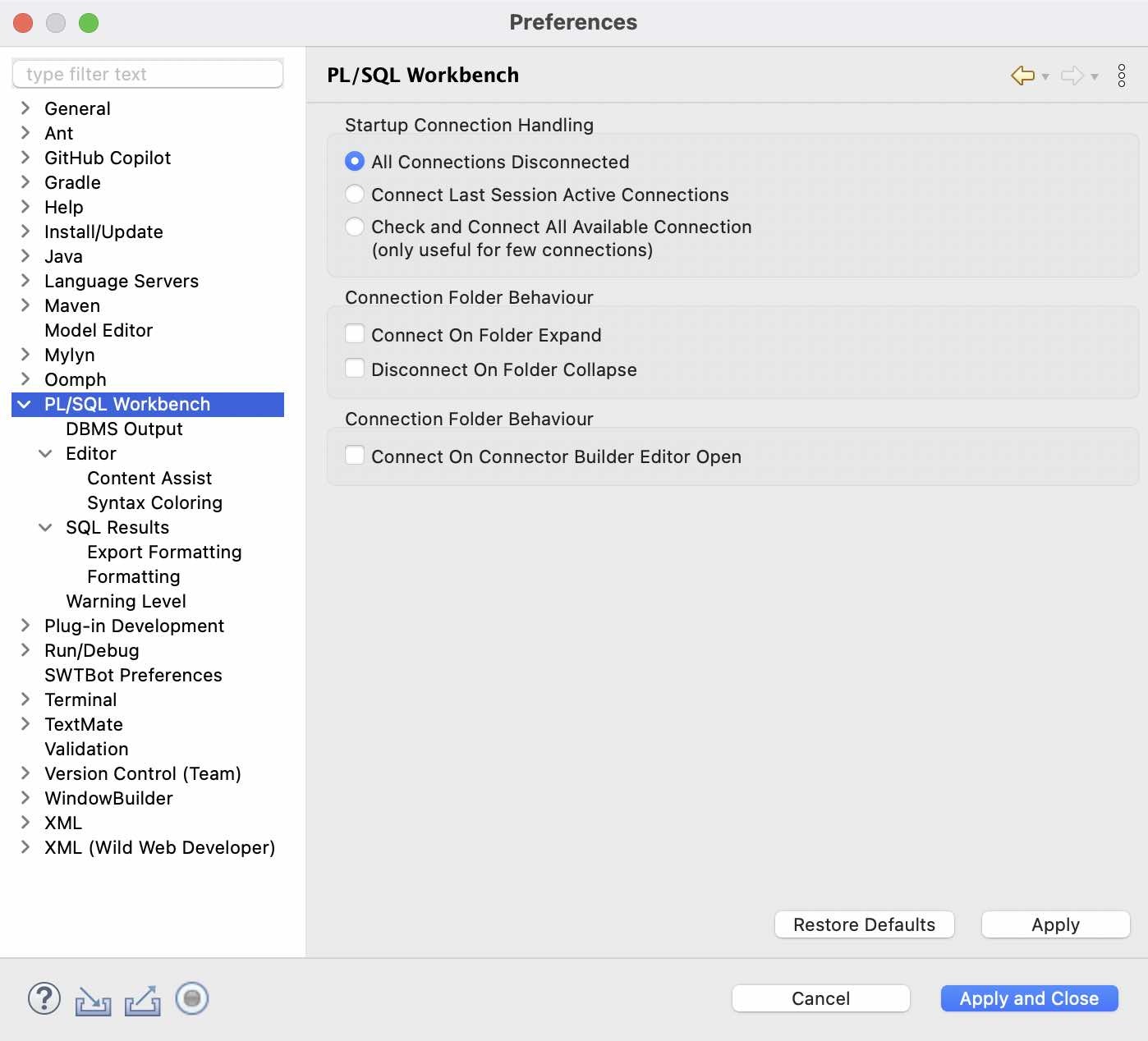 Preferences: Workbench